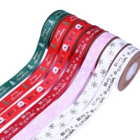 16mm Christmas ribbon with ribbed lettered ribbon, flower material, gift wrap, Christmas ribbon