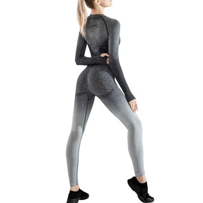 New seamless yoga suit for women with gradient suspension and dyeing lift hip high waist high stretch tight fitness suit