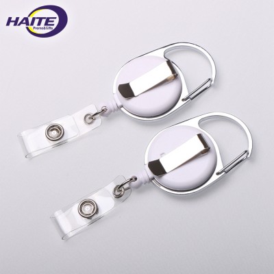 Customized Mini Durable Automatic Carabiner Clip Stainless Steel Bright Silver Plating Retractable Nurse Yoyo Metal Badge Holder