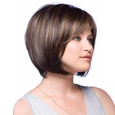 New product hot style American wig women mixed with gold oblique bangs short Bob wig cover