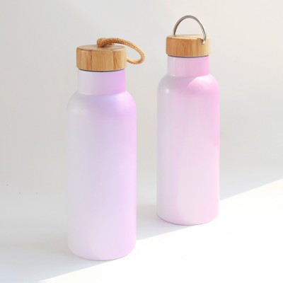 New vacuum thermos cup stainless steel hand-held bamboo cover color changing cup outdoor creative sports cup